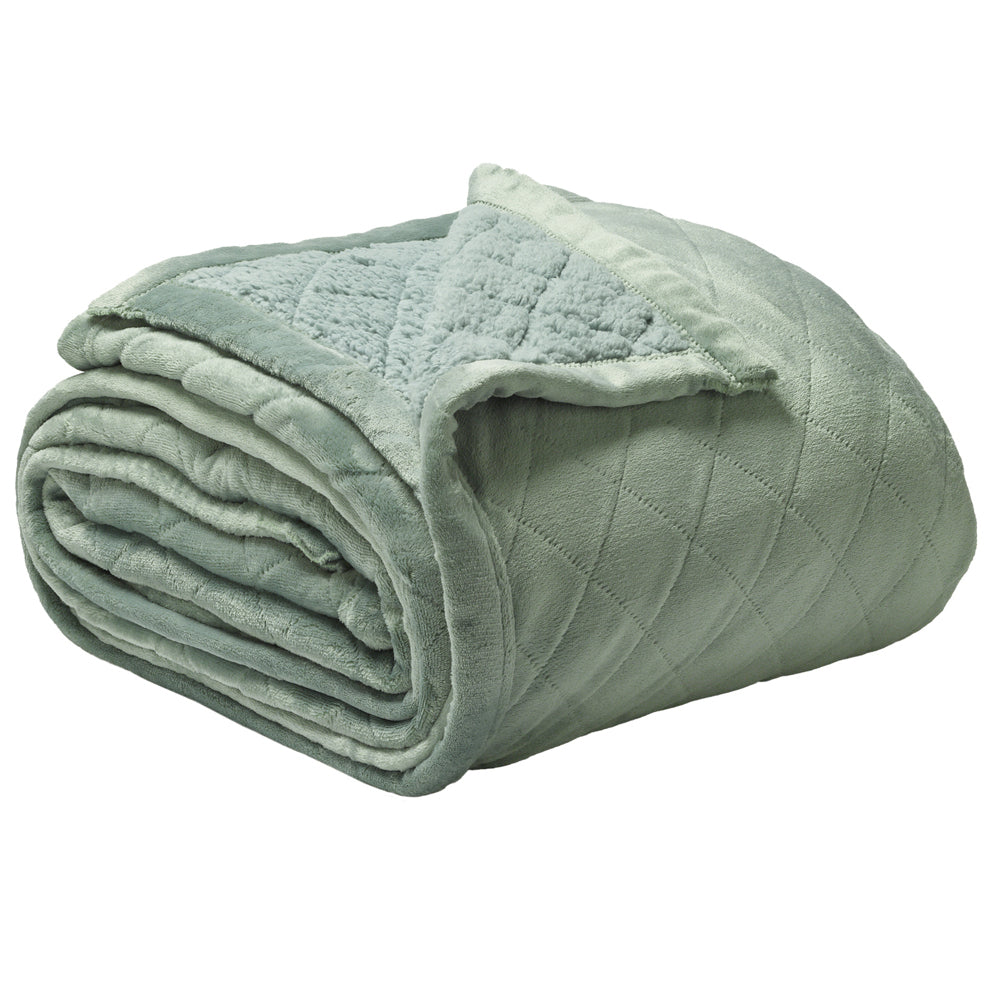 Bianca Mansfield Single/Double Velvet/Sherpa Bed Quilt Blanket Bedspread Sage