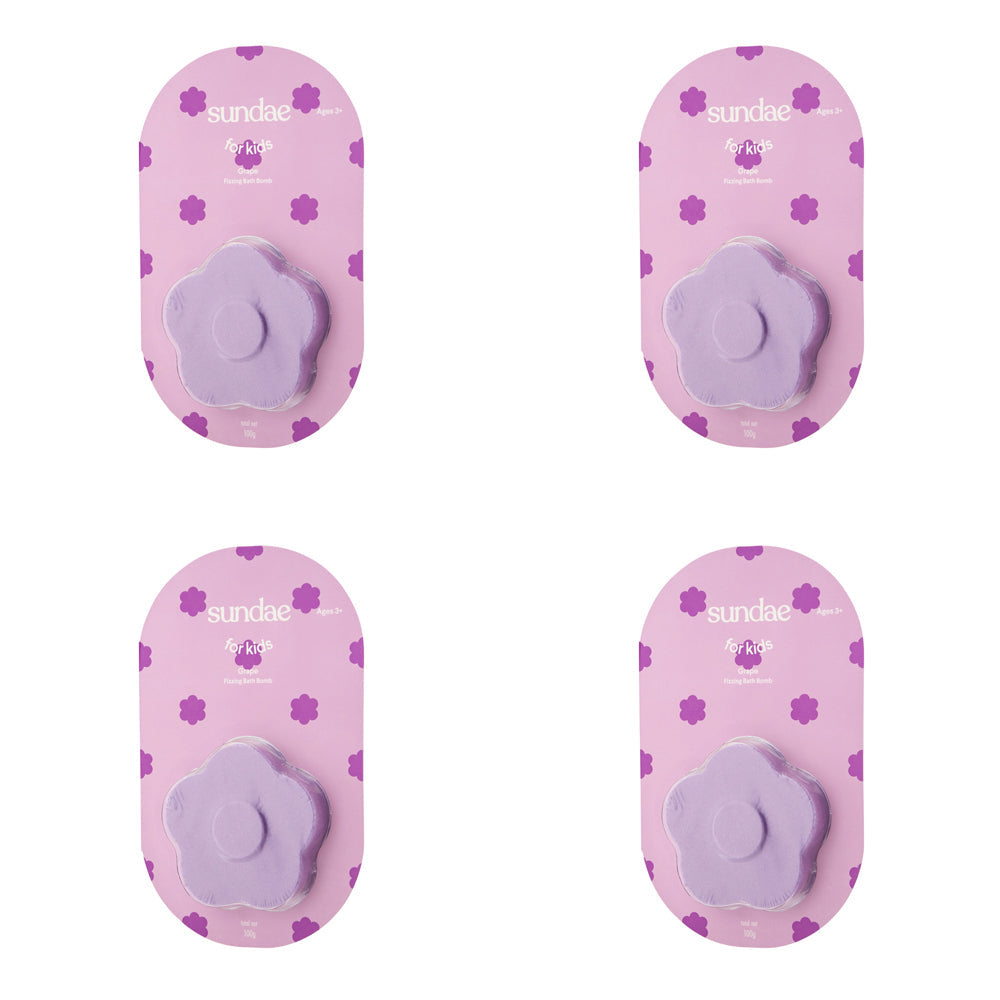 Sundae 100g Kids Fizzing Bath Fizz Bomb Bathroom Shower Grape Body/Skin Wash (4 Pack)