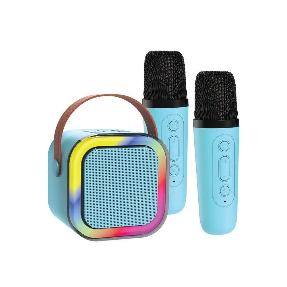 Laser Blue Mini Karaoke Bluetooth Speaker w/ 2xWireless Microphones