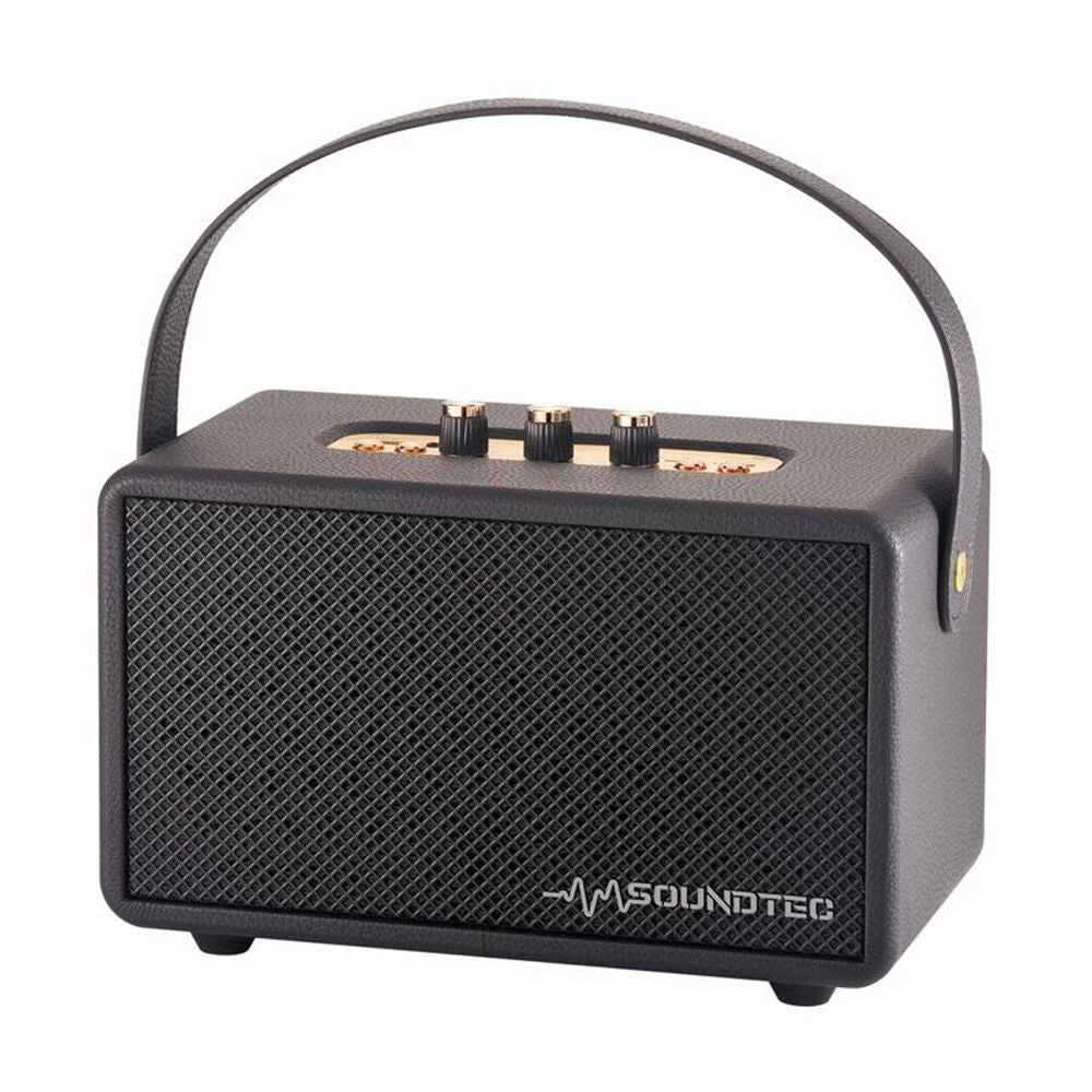 Soundtec Black Retro Portable Bluetooth Wireless Stereo Speaker Boombox