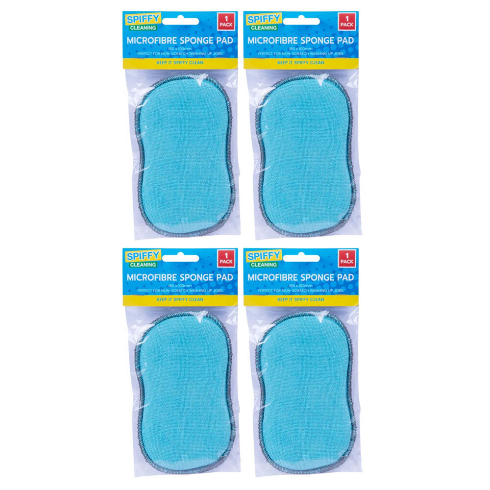 Spiffy 16cm Non Scratch Microfibre Dishwashing Cleaning Scrub Sponge Pad (4 Pack)