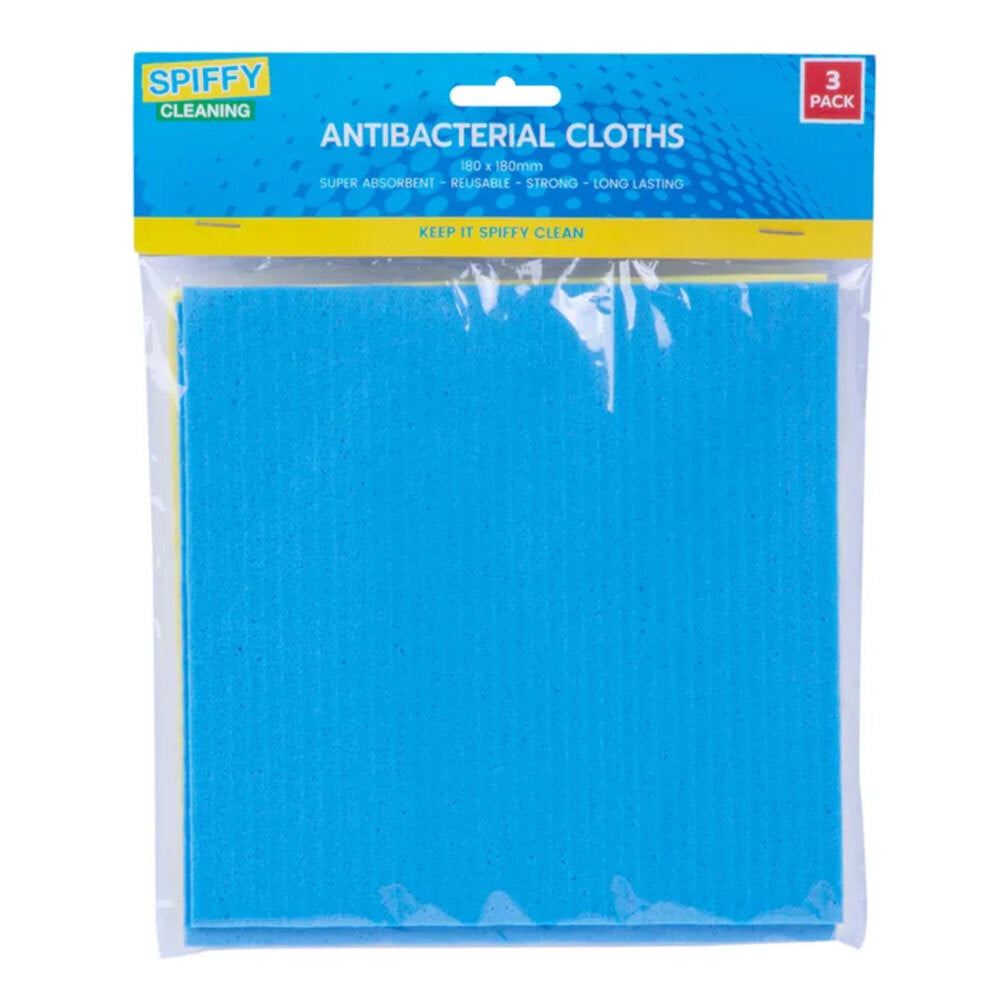 Spiffy 18cm Antibacterial Reusable Super Absorbent Kitchen Cleaning Cloths (3 Pack)