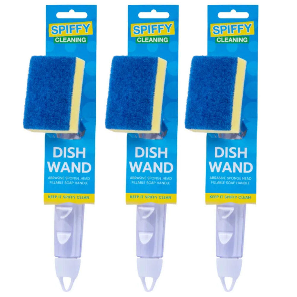 Spiffy Dish Wand Cleaning Kitchen Glass Scrubber/Sponge w/ Soap Dispenser (3 Pack)