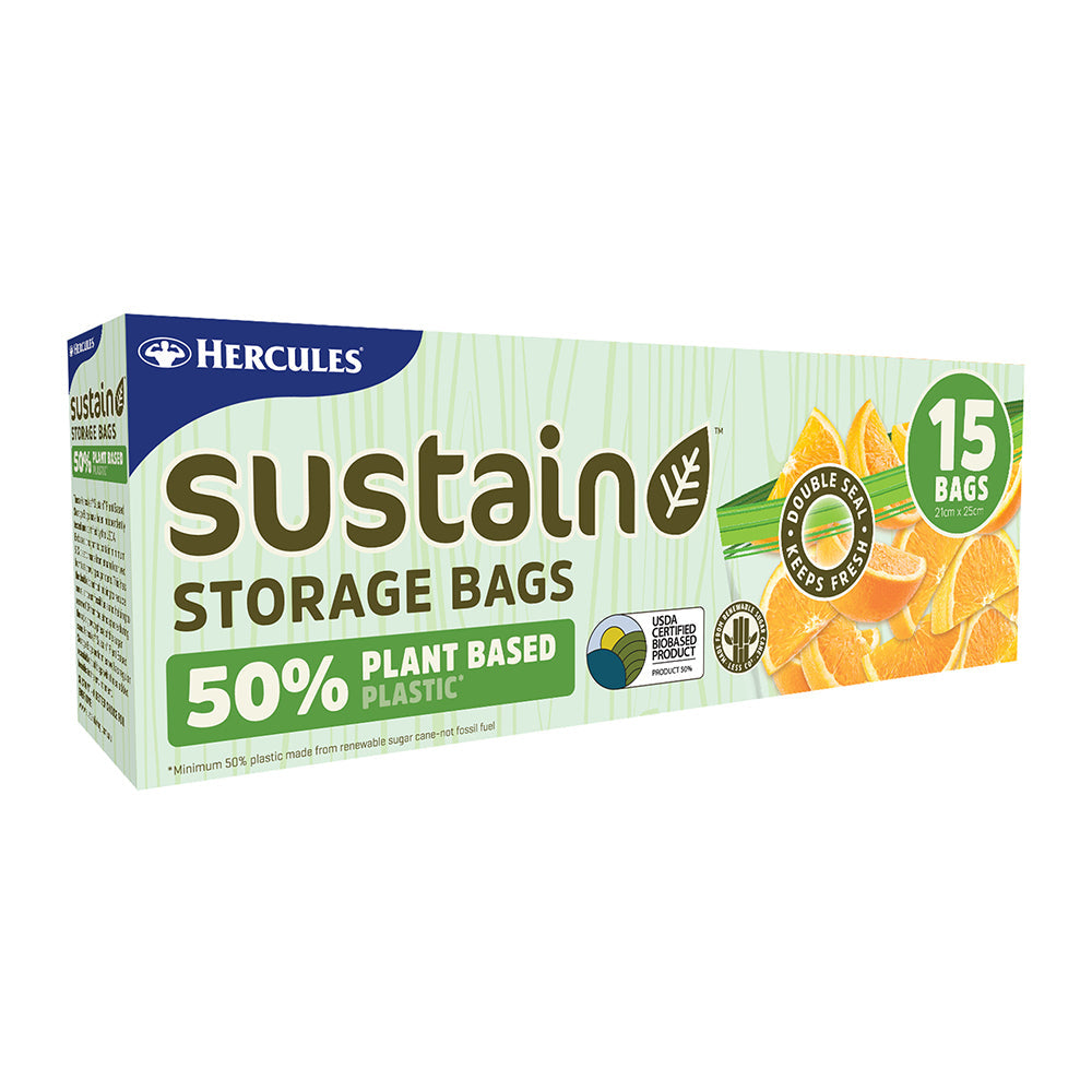 Hercules Sustain Plant Based Plastic 21x25 Cm Resealable Food Storage Bags (45 Pieces) — image 2