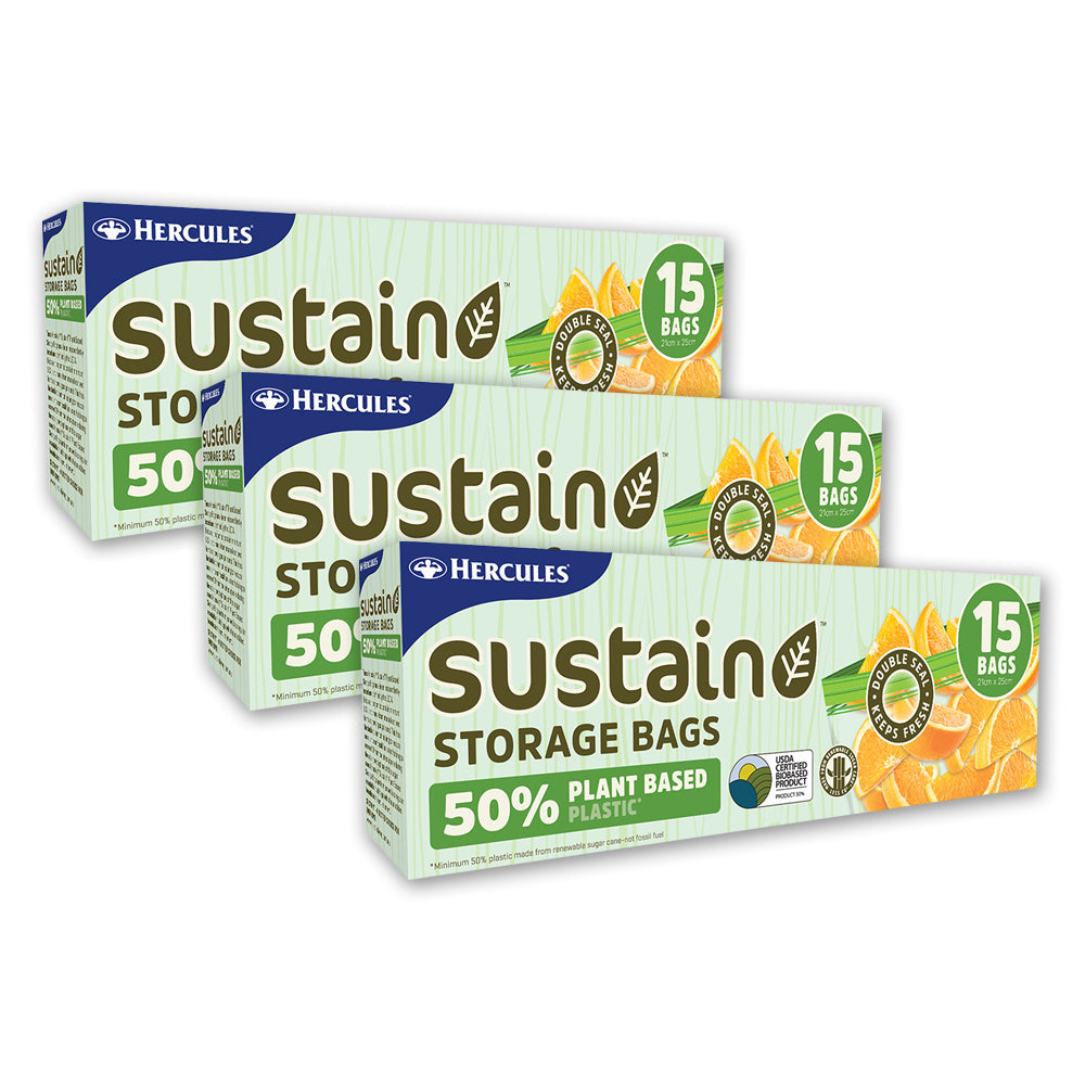 Hercules Sustain Plant Based Plastic 21x25 Cm Resealable Food Storage Bags (45 Pieces)