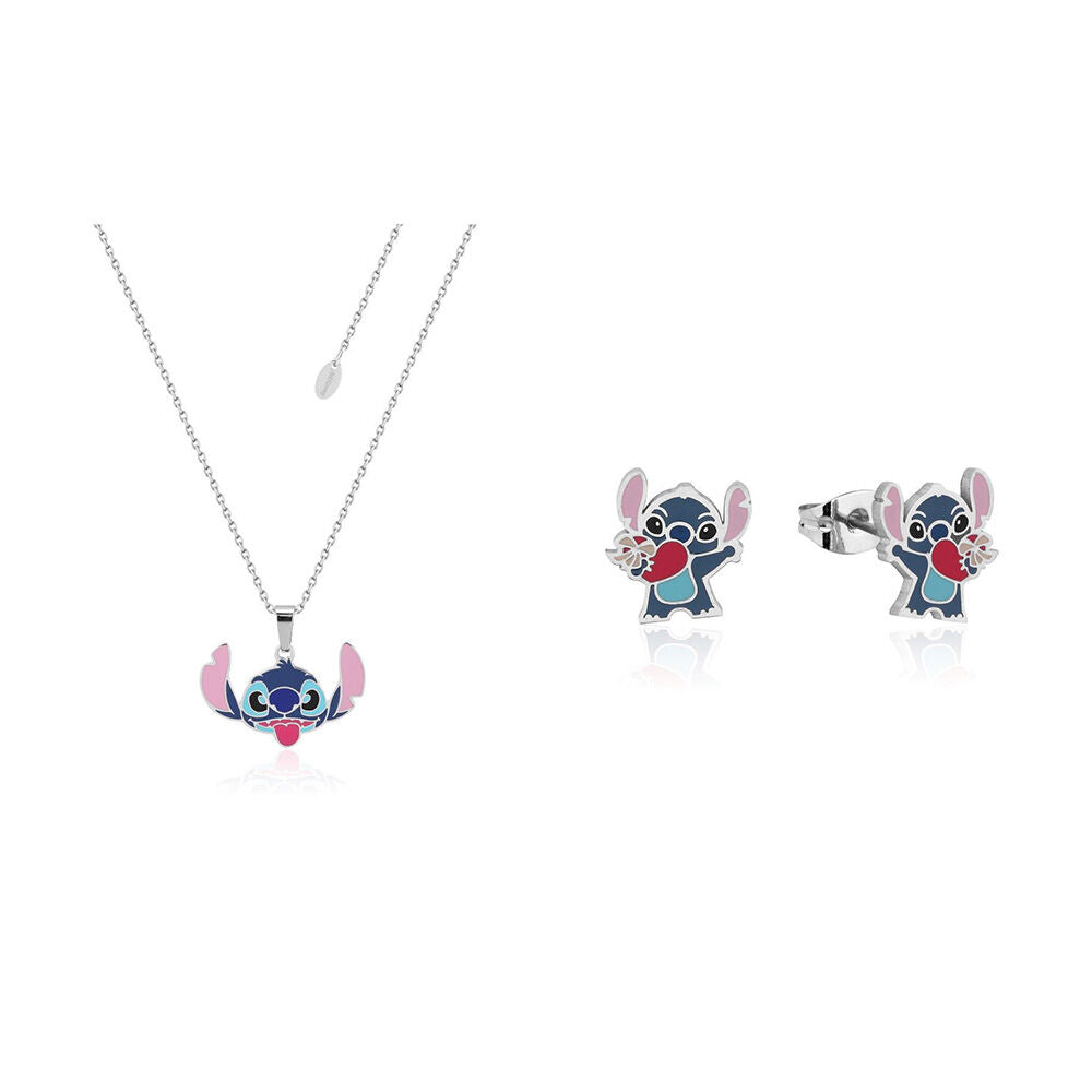 Couture Kingdom Disney Lilo & Stitch Heart Stud Earrings & Necklace Silver (2 Pieces)