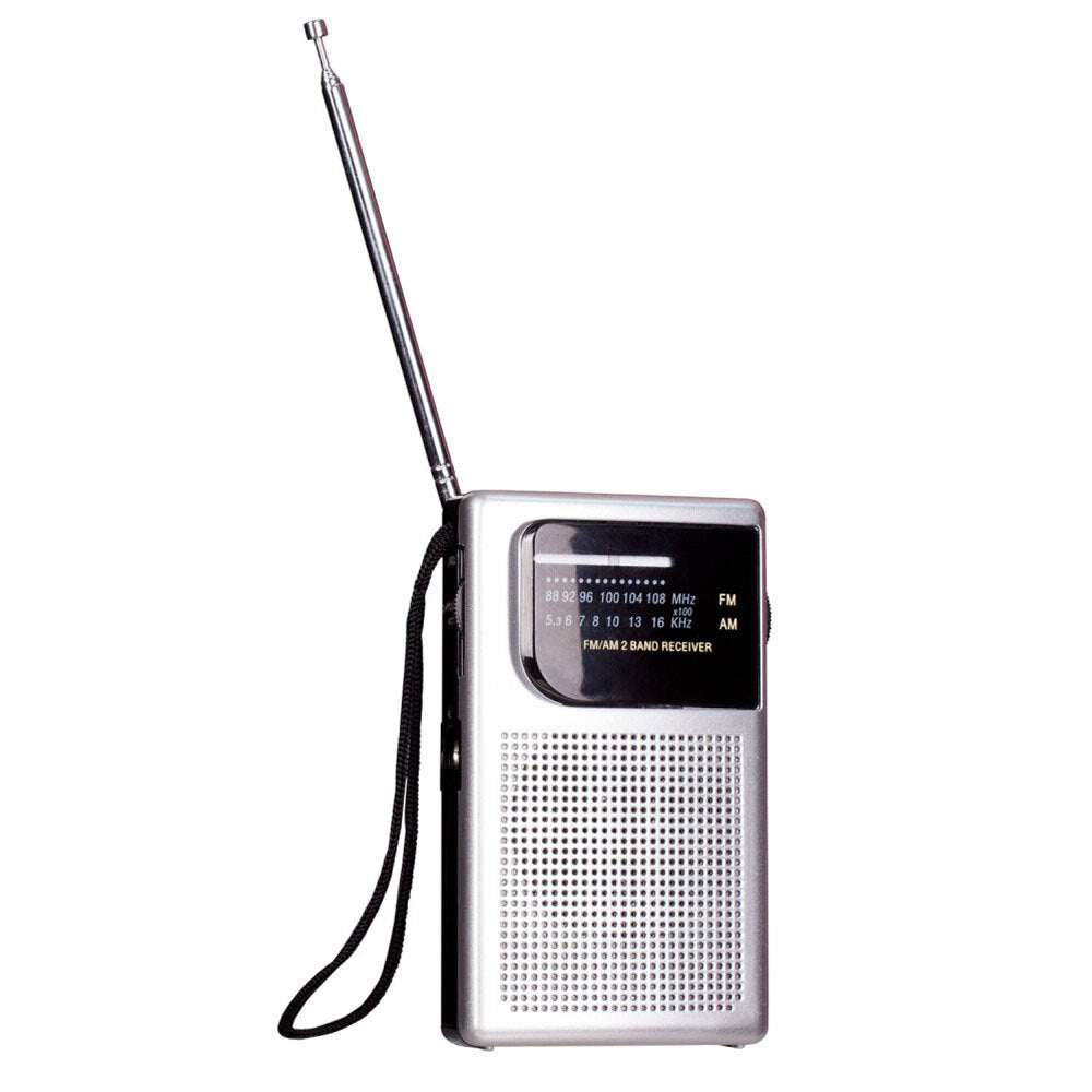 Laser Pocket Travel Portable AM/FM Radio w/Strap/3.5mm Audio Jack/Speaker Silver — image 2