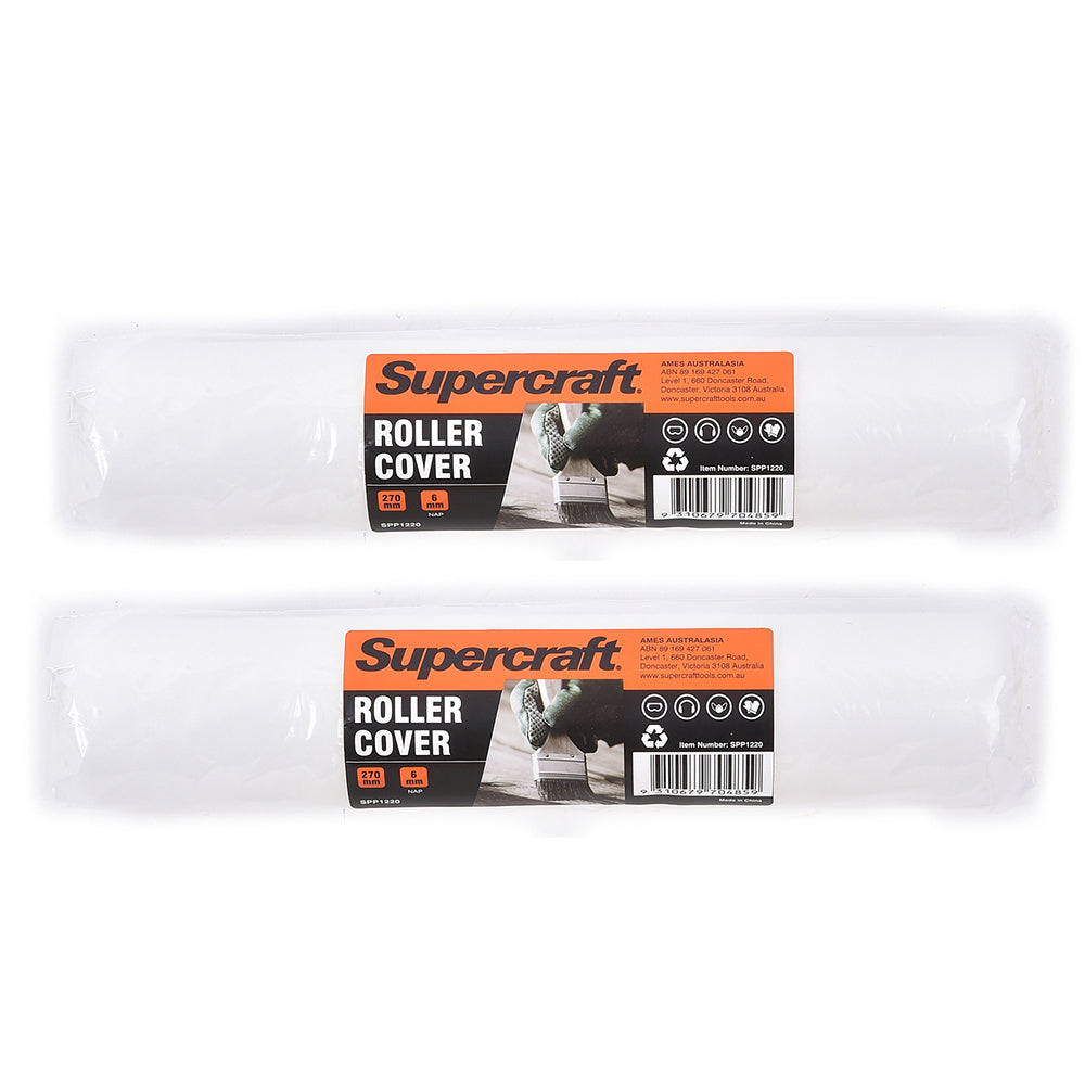 Supercraft House Paint Brush Roller Cover All Paints 270mm 6mm (2 Pack)