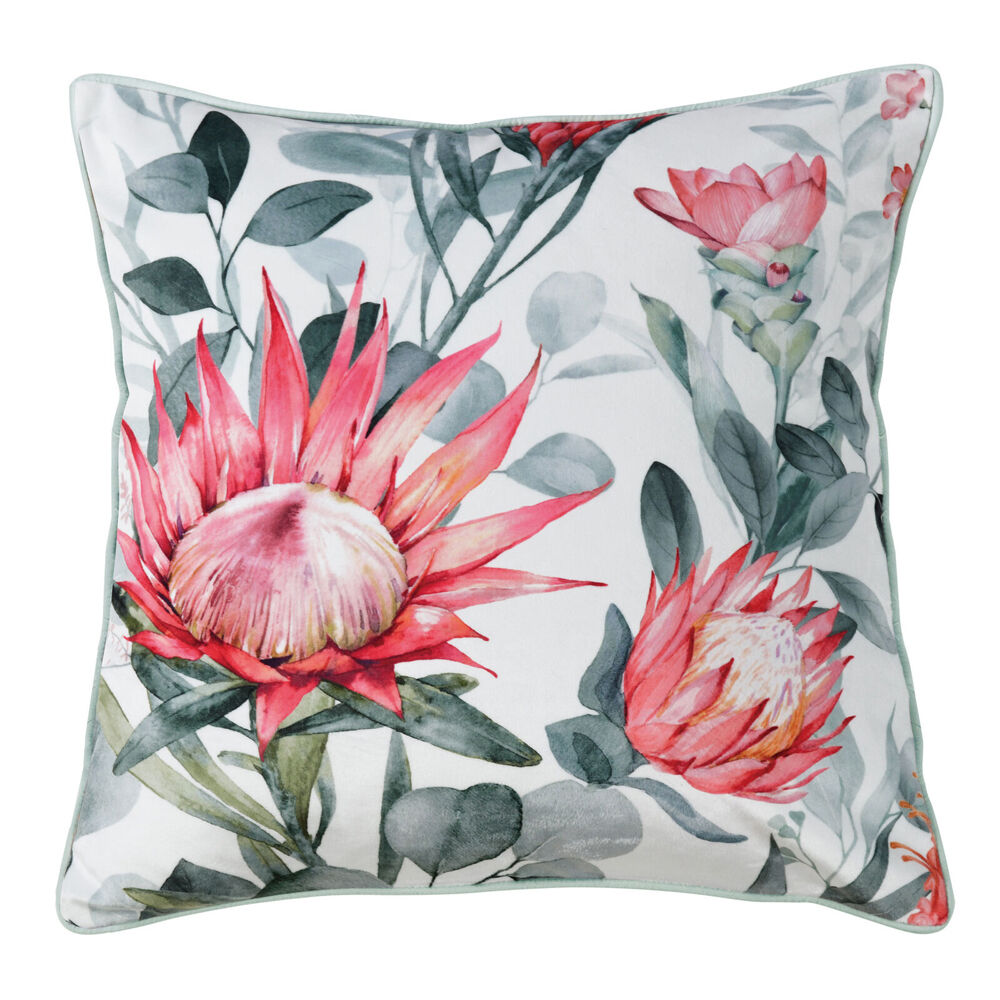 Bianca 43x43cm White Floral Wellingrove Square Velvet Cushion Pillow