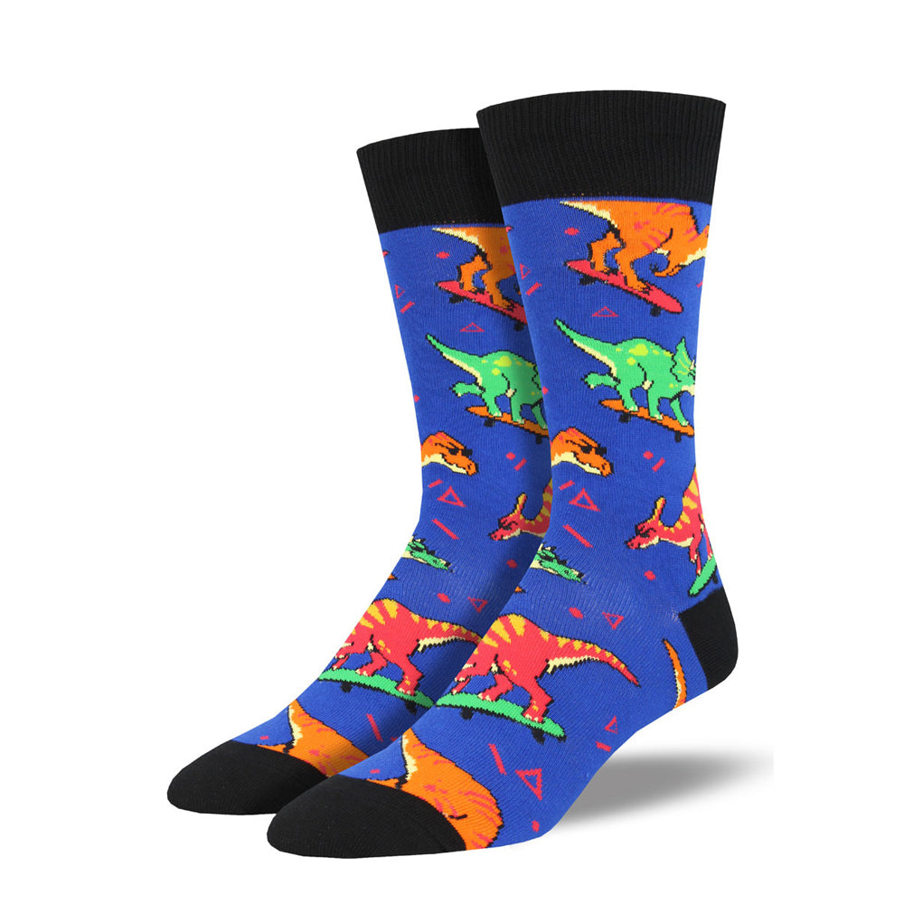 Socksmith Mens Novelty Trendy Comfort Socks Skate or Dinosaur Blue One Size