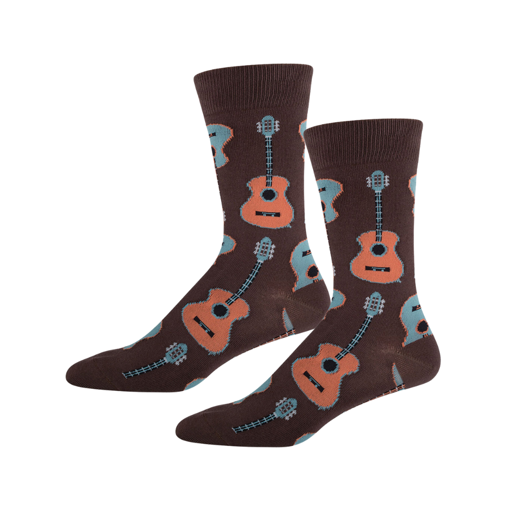 Socksmith Mens Novelty Casual Trendy Comfort Socks Guitars Brown One Size (2 Pack)