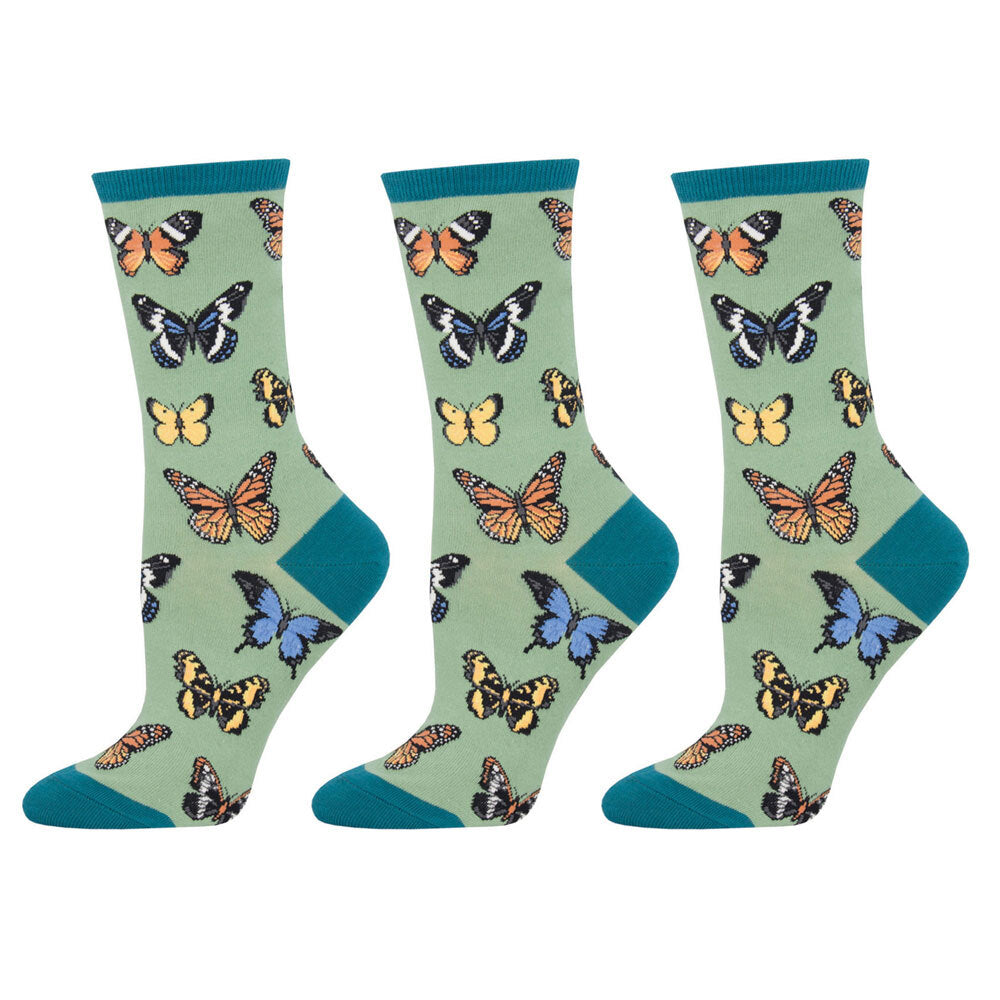 Socksmith Ladies Wear Novelty Trendy Socks Majestic Butterfly Green One Size (3 Pack)