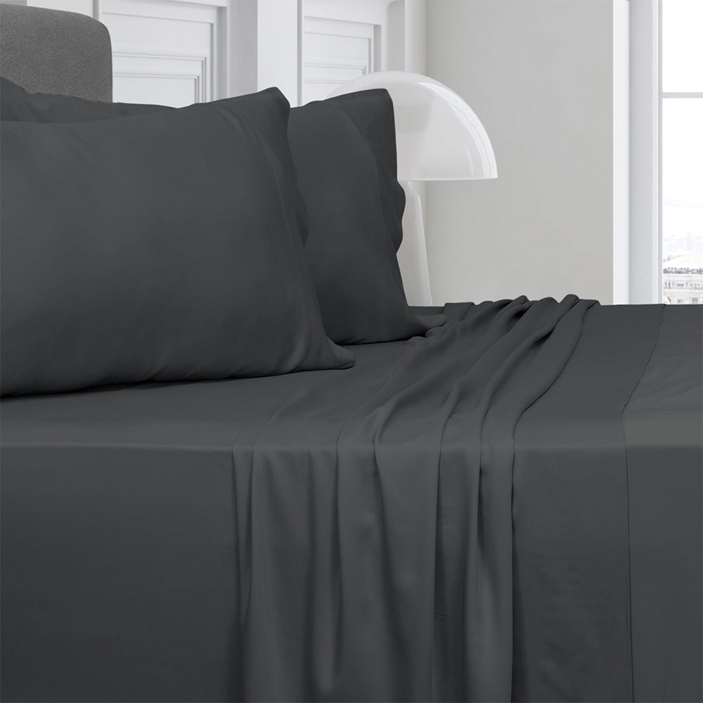 Algodon Bamboo Single Bed Fitted Sheet w/ Pillowcase Home Bedding Set Charcoal — image 2