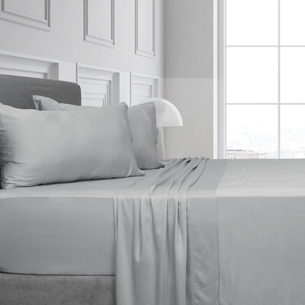 Algodon Bamboo King Bed Fitted Sheet w/ 2x Pillowcases Home Bedding Set Silver
