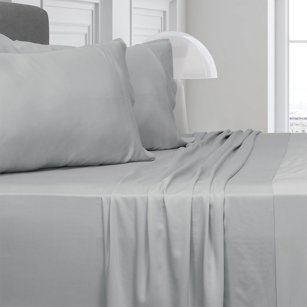 Algodon Bamboo King Bed Fitted Sheet w/ 2x Pillowcases Home Bedding Set Silver — image 2
