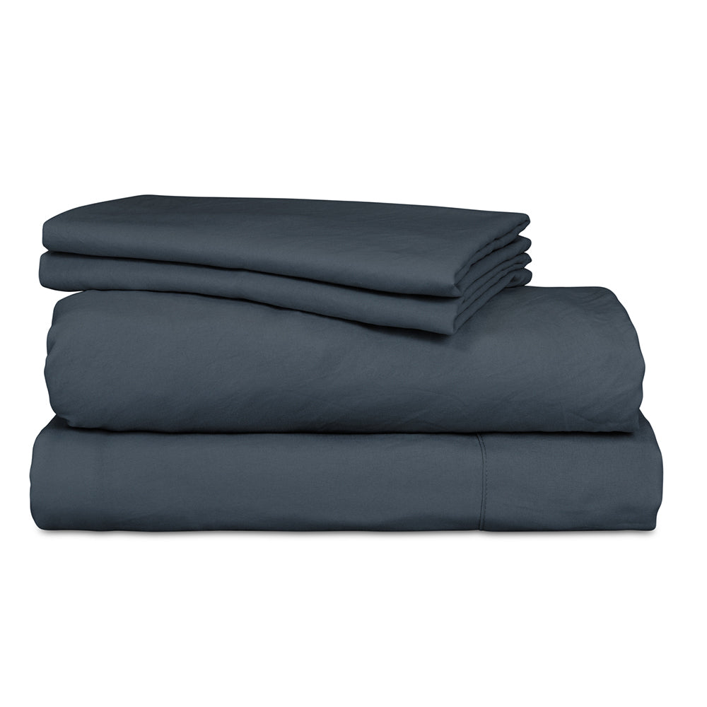 Ardor Boudoir Vintage Washed Queen Bed Fitted Sheet w/ 2x Pillowcases Set Navy