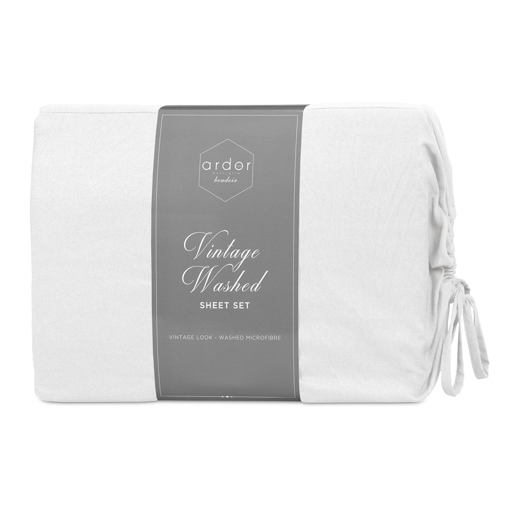 Ardor Boudoir Vintage Washed Single Bed Fitted Sheet w/ Pillowcase Set White — image 2