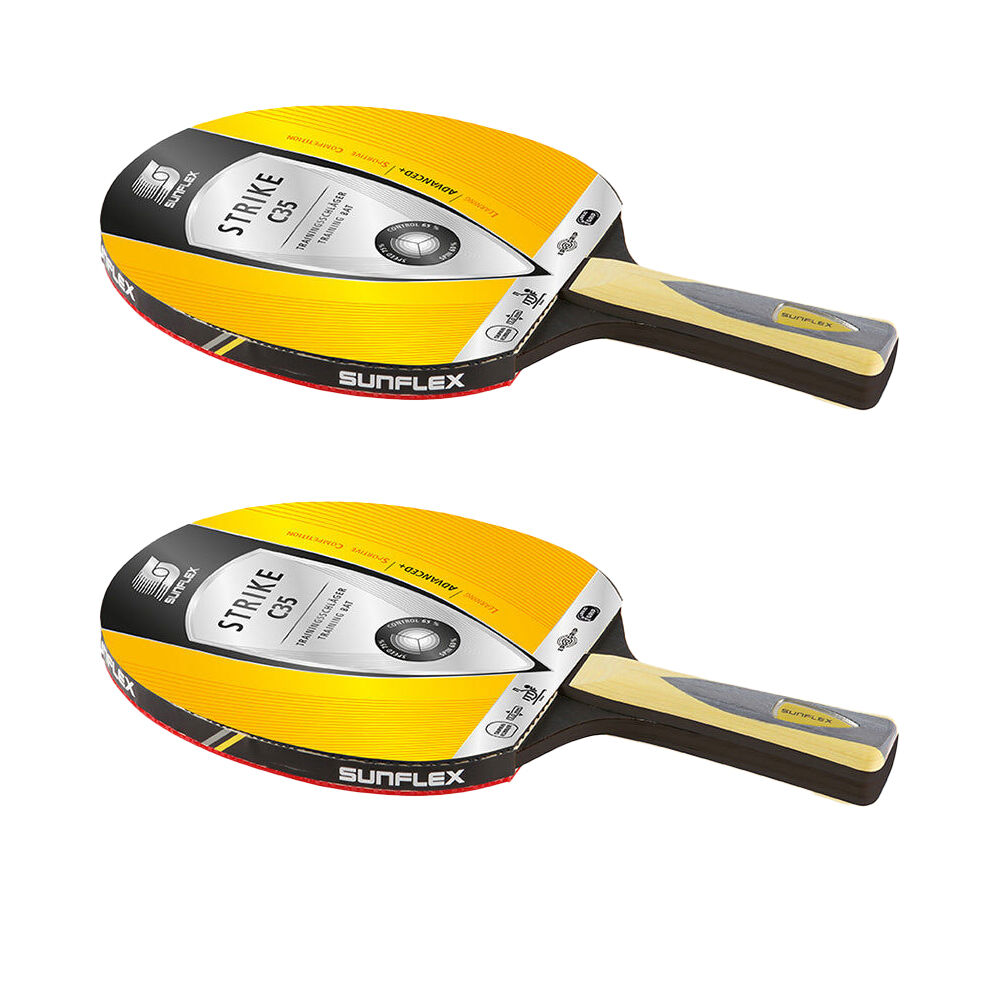 Sunflex Strike C35 Table Tennis Bat/Paddle Balanced Feel 2mm Sponge Pips In (2 Pack)