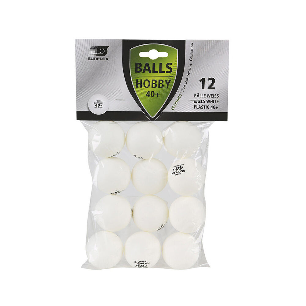 Sunflex Hobby Grade Plastic Table Tennis Balls 40+ Rated General Use White (12 Pack)
