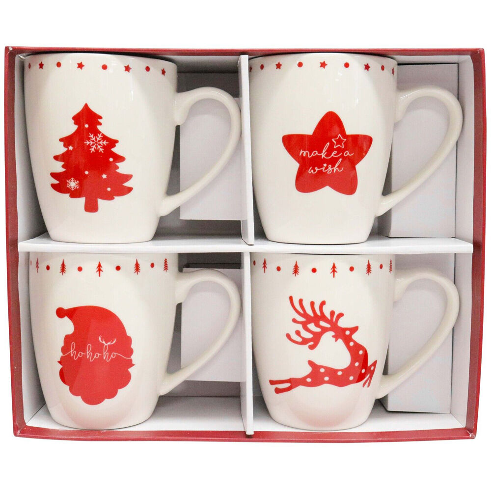LVD Christmas New Bone China Drinking Mugs Gift Set 5.5x10cm Red/White (4 Pieces) — image 3