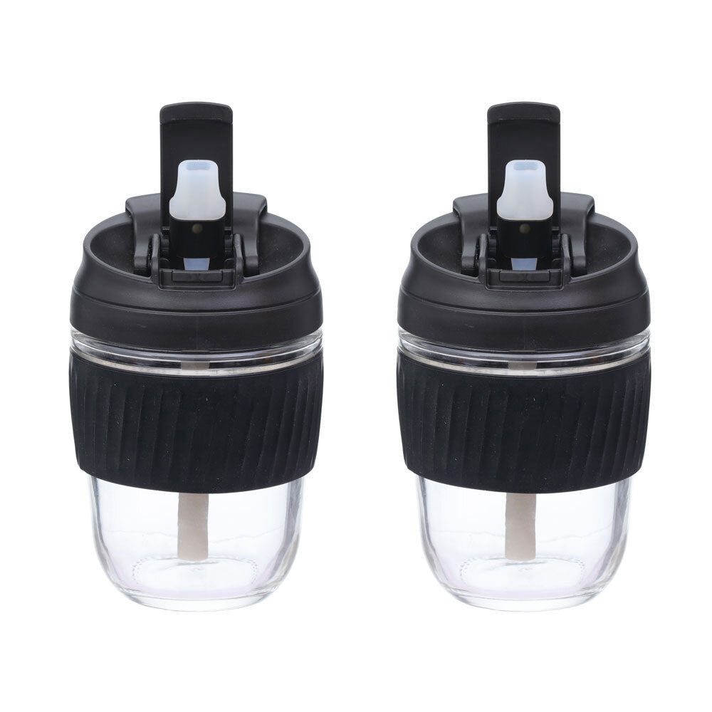 Kuvings Small Reusable Glass/Silicone Travel Coffee Cup Mug - 360ml - Black (2 Pack)