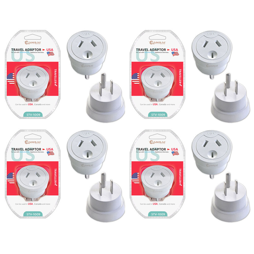 Sansai Australia/NZ Travel Adaptor STV-1009 240V f/ US/USA/Canada/Overseas (4 Pack)