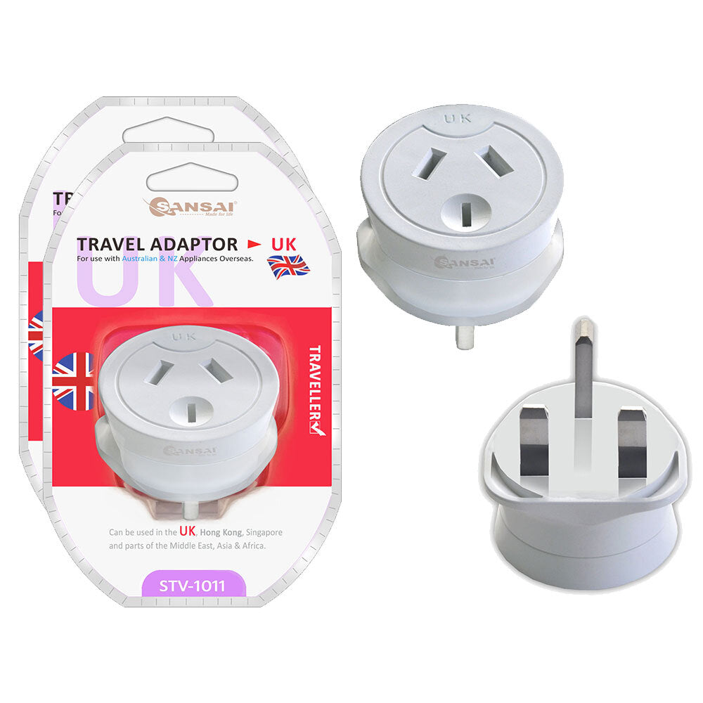 Sansai Travel Power Adapter Outlet AU NZ Socket to UK England Hong Kong Plug (2 Pack)