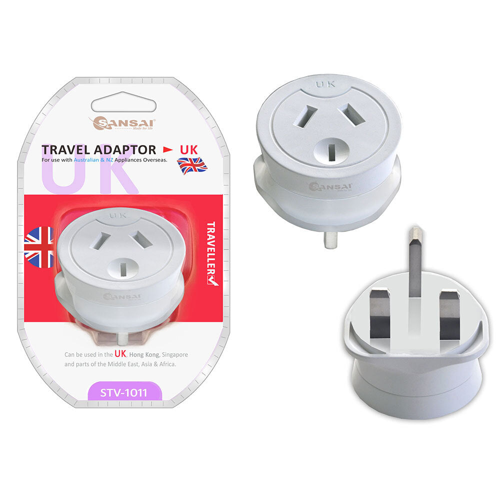 Sansai Travel Power Adapter Outlet AU NZ Socket to UK England Hong Kong Plug WHT