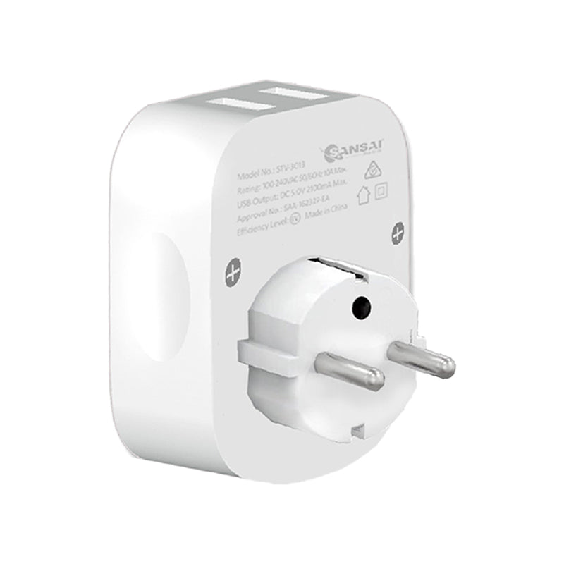 Sansai Surge Protected Travel Adapter w/ 2 x USB Ports - AU/Europe Region