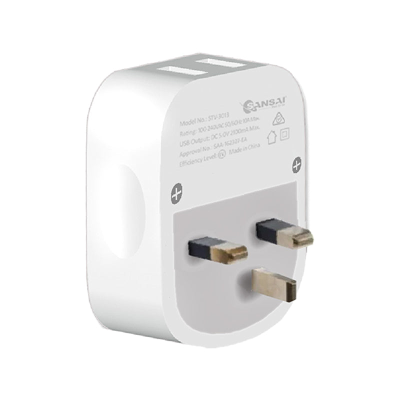 Sansai Surge Protected Travel Adapter w/ 2 x USB Ports - AU/UK Region White