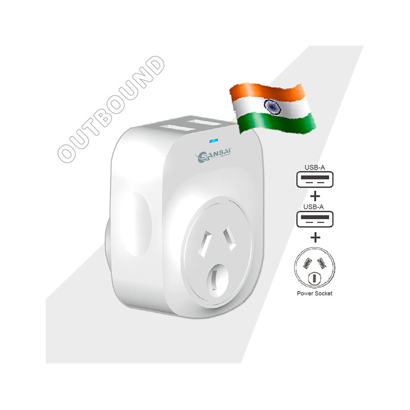 Sansai Surge Protected Travel Adapter w/ 2 x USB Ports - AU/India Region — image 2
