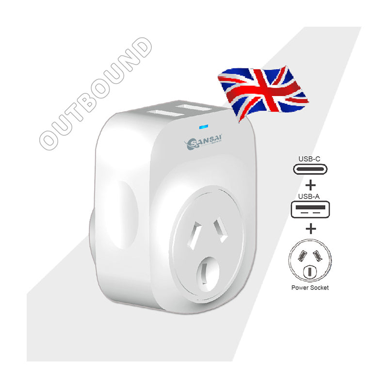 Sansai Surge Protected Travel Adapter with USB-C And USB-A Port AU UK Region — image 2