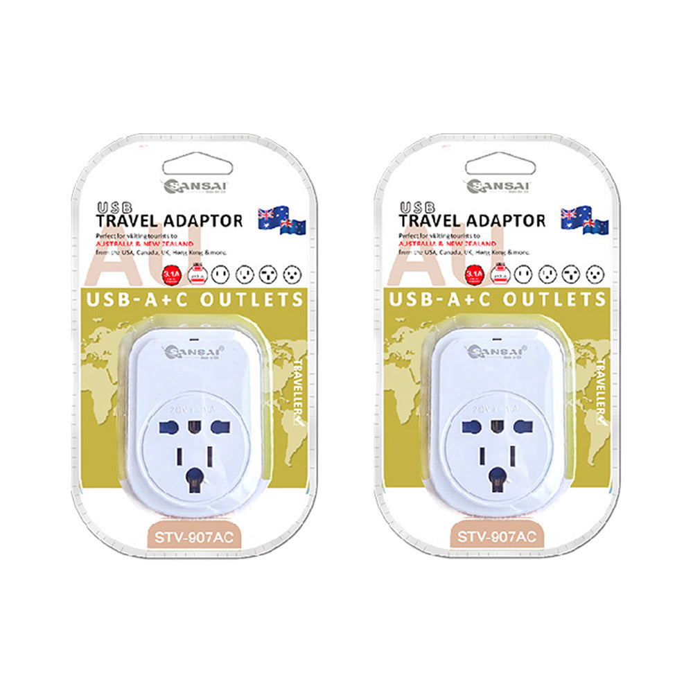 Sansai Worldwide Travel Power Adaptor Usb-c+a Uk/usa to AU/NZ Plug (2 Pack)
