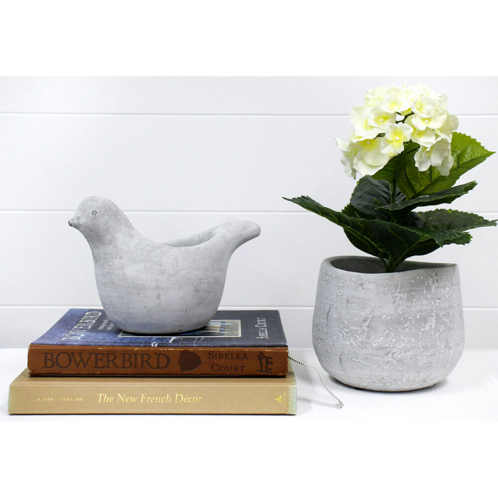 LVD 25x12cm White Grey Cement Outdoor/Indoor Planter Pot Bird Large — image 2