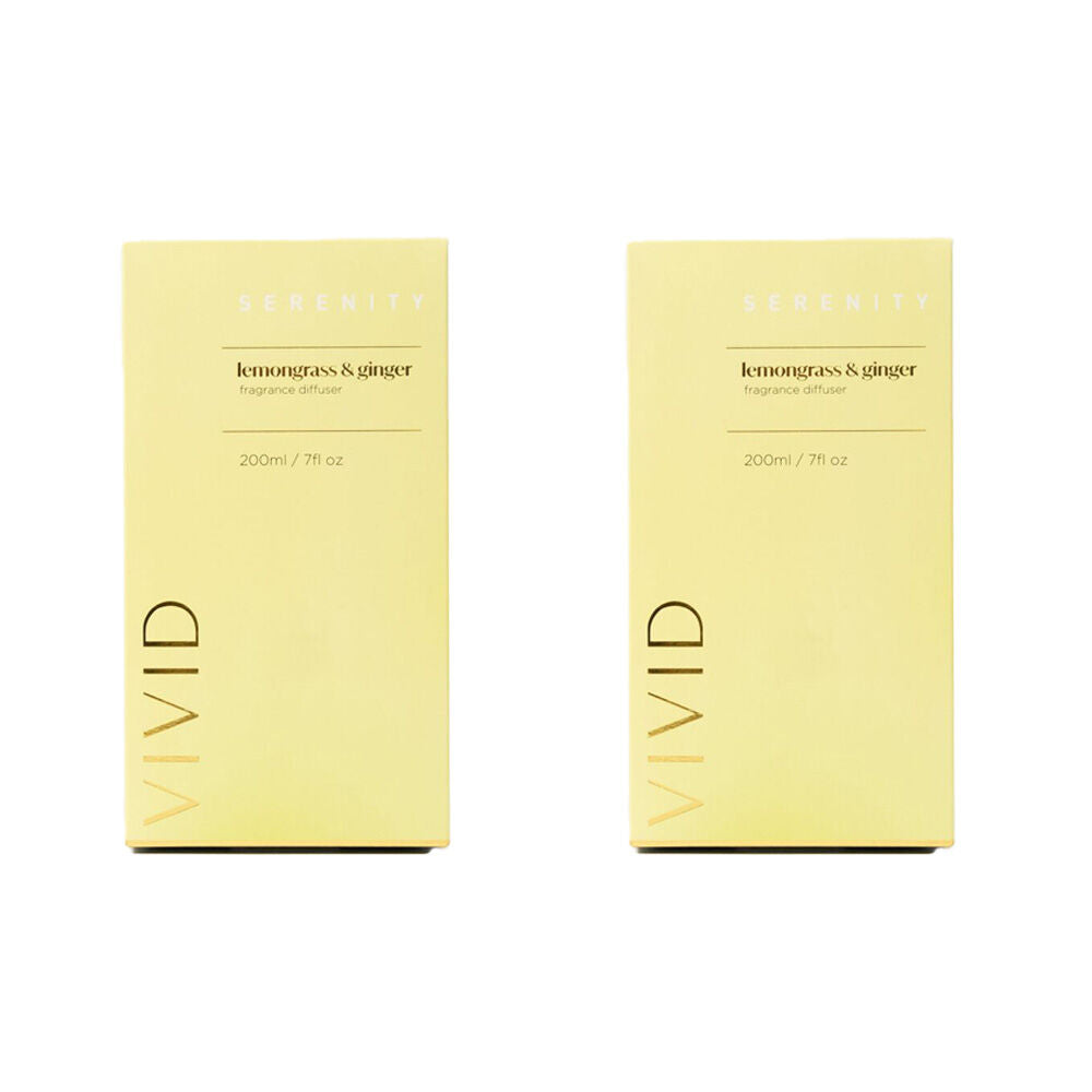 Serenity Vivid Lemongrass Ginger Scent Home Fragrance Reed Diffuser 200mL (2 Pack)