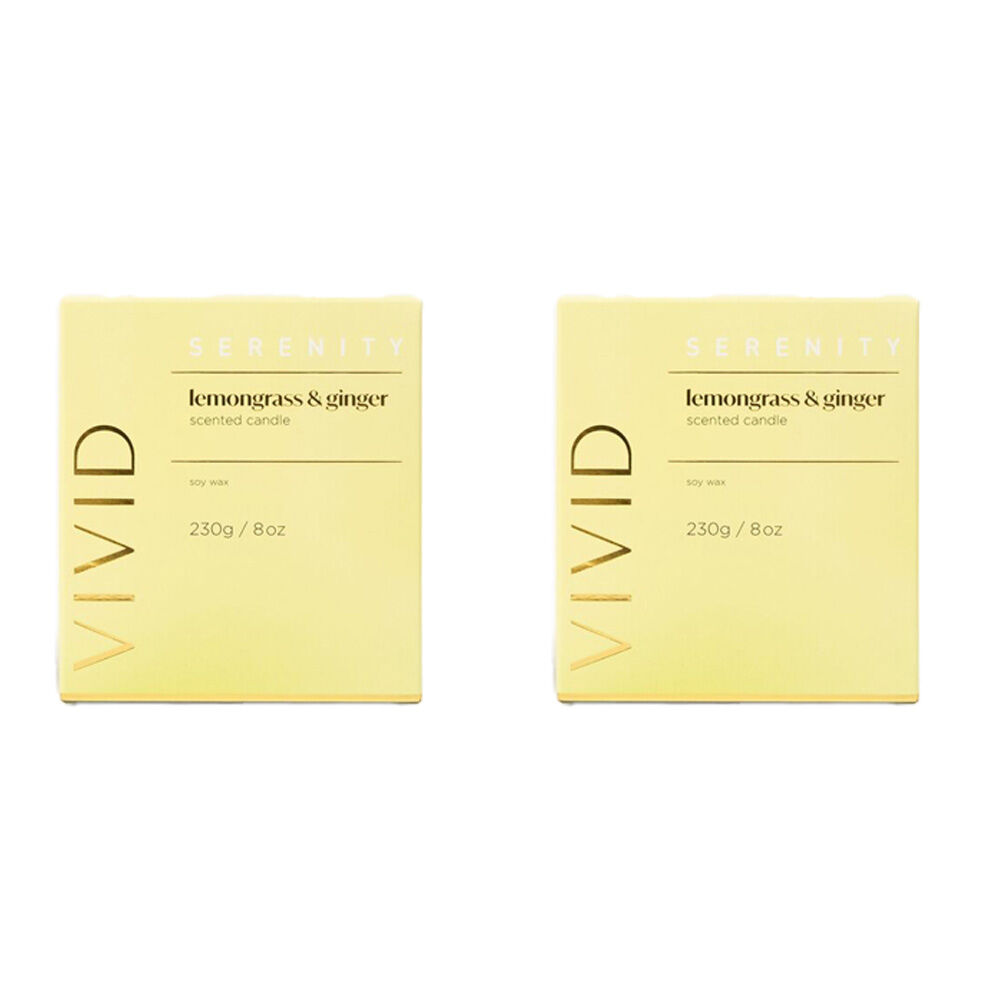 Serenity Vivid Lemongrass and Ginger Scent Home Fragrance Candle Jar 230g (2 Pack)