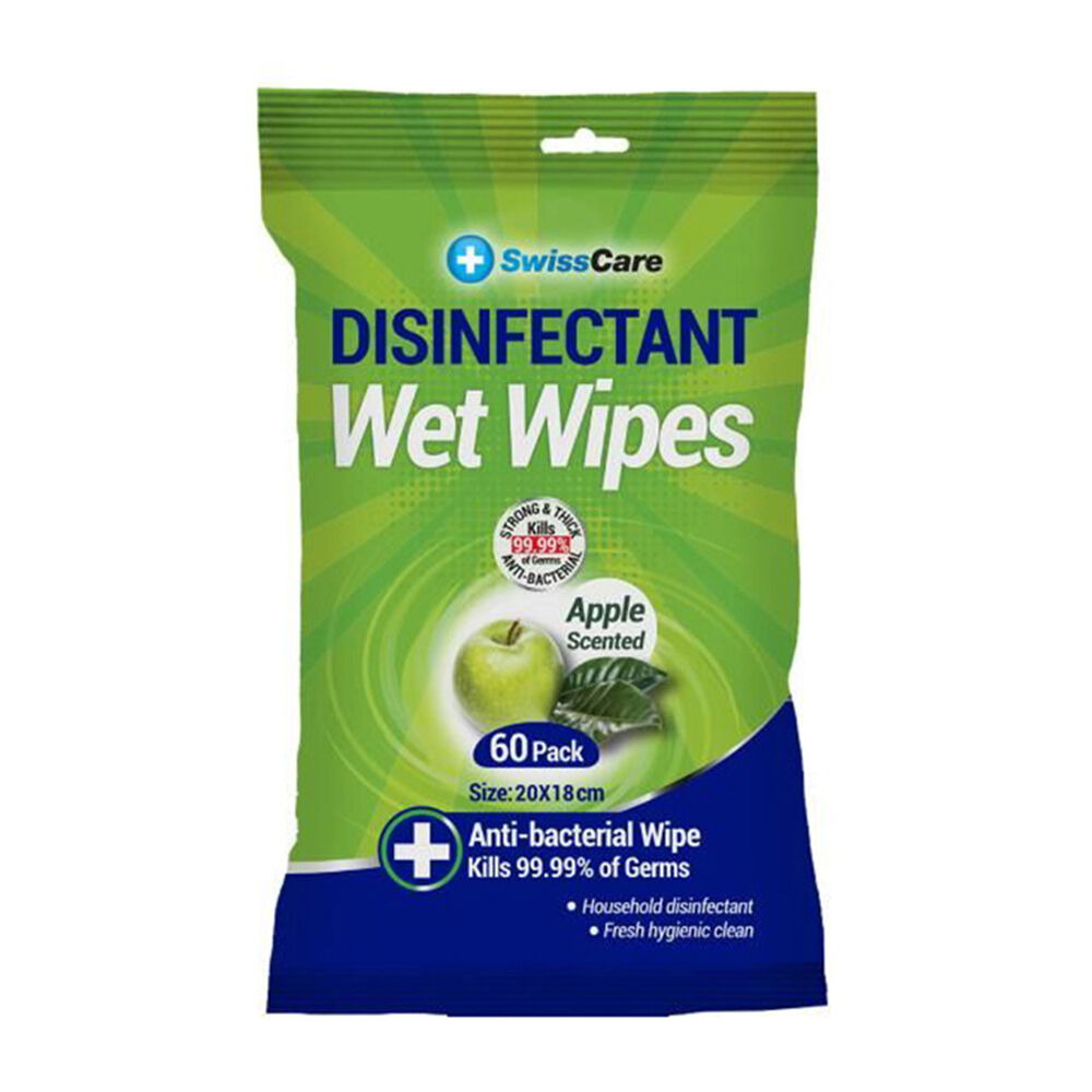 Swisscare 60pc SwissCare Antibacterial Disinfectant Cleaning Wet Wipes Apple Scented (24 Pack) — image 2
