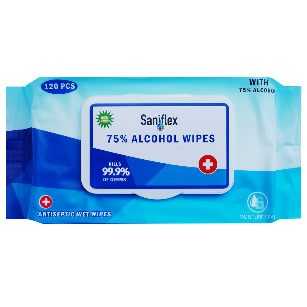 Saniflex 75% Alcohol Antibacterial Surface Wipes Home Kitchen cleaning (120 Pieces)