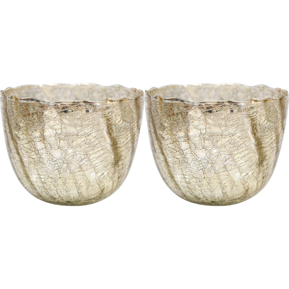 LVD Glass Crackled Nougat Votive Candle Holder Tabletop Home Decor Gold Large (2 Pack)