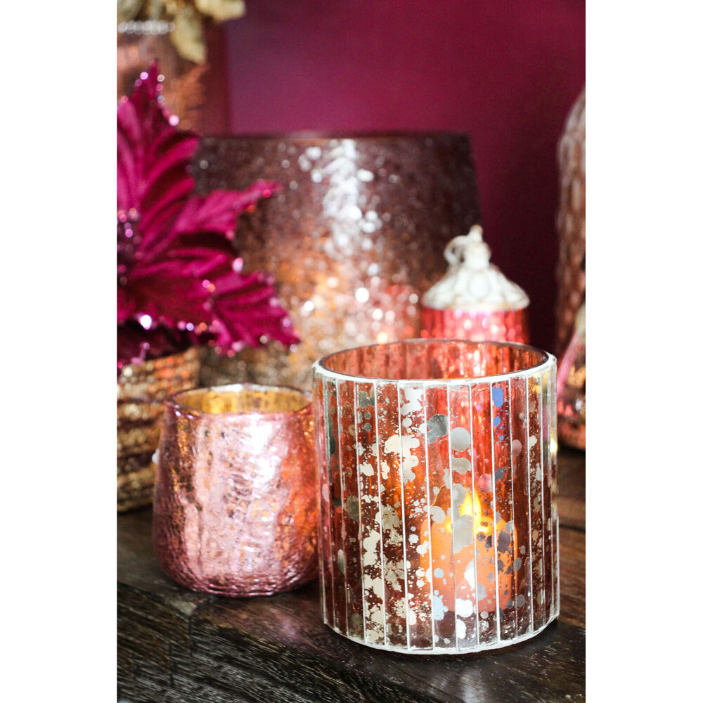 LVD Glass Votive Candle Holder Tabletop Home Decor 10cm Mosaic Cranberry — image 2