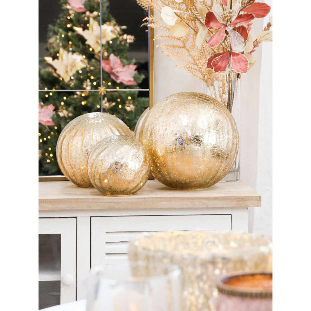 LVD Glass Ball Nougat Crackled Led Home/Lounge Tabletop Light Decor Gold XL — image 2
