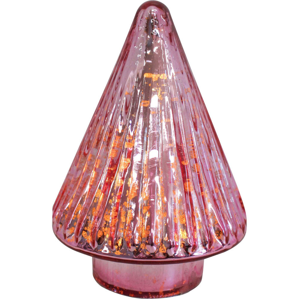 LVD 9x9x14cm Rose Glossy Glass LED Festive Christmas Tree Decor Small