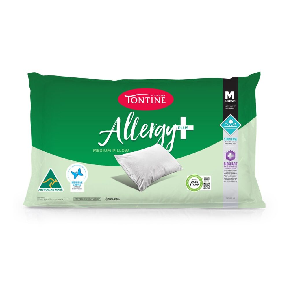 Tontine Standard Allergy Plus Stain Ease Pillow Medium Firm Athsma Friendly