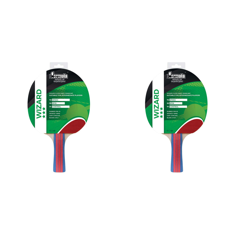 Formula Sports Wizard Table Tennis Game Bat/Racket Ping Pong Paddle 3 Star (2 Pack)