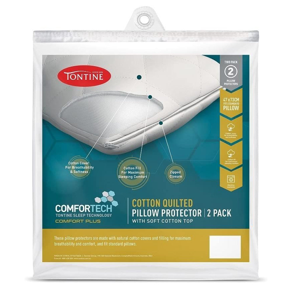 Tontine Comfortech Cotton Cover Quilted Pillow Protectors 47 x 73 cm Bedding (2 Pieces)