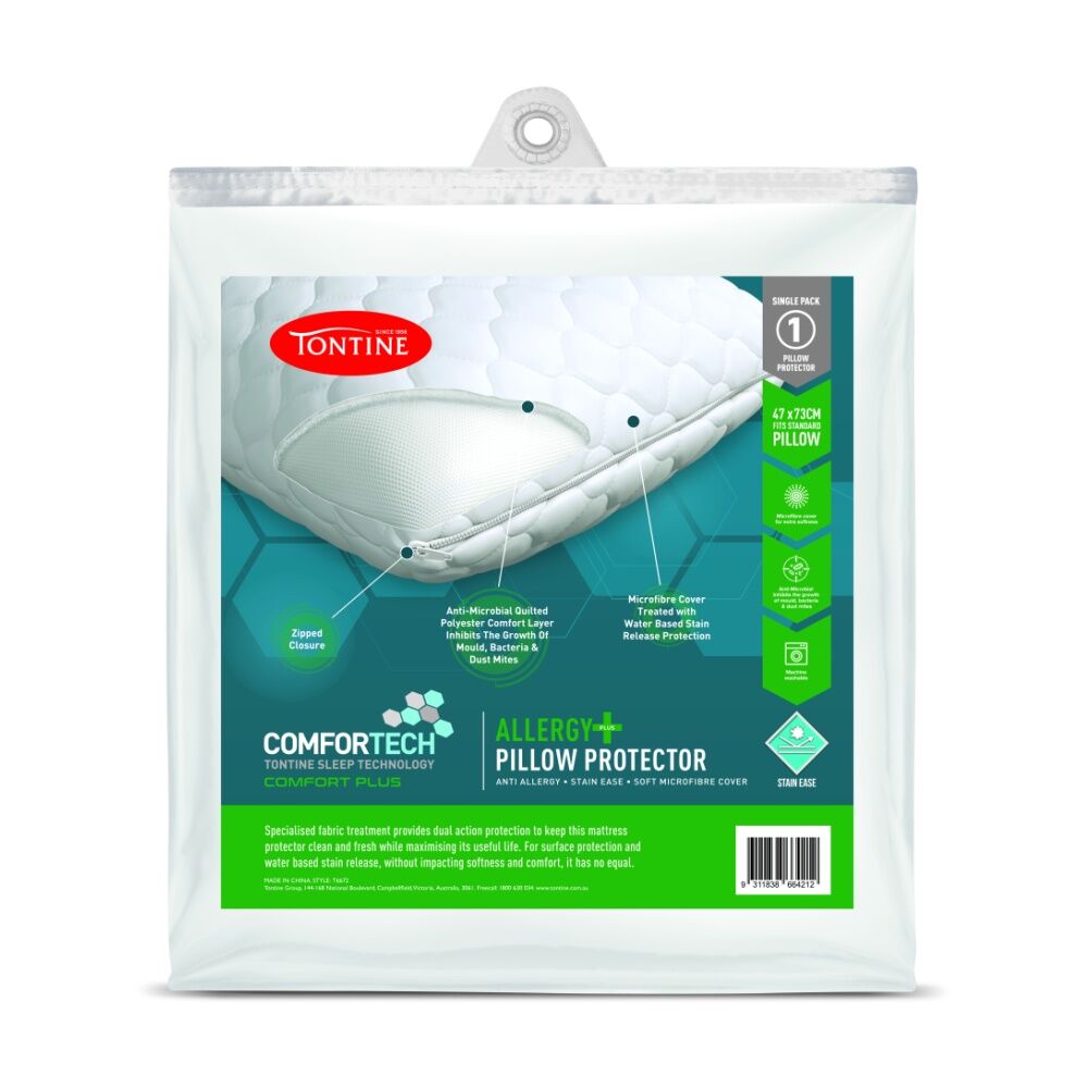 Tontine Standard Comfortech Allergy Plus Stain Ease Pillow Protector