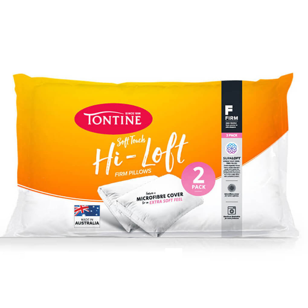 Tontine Hi-Loft Gusset Sleeping Pillow Cushion Rectangle Home Bedding White (2 Pack)