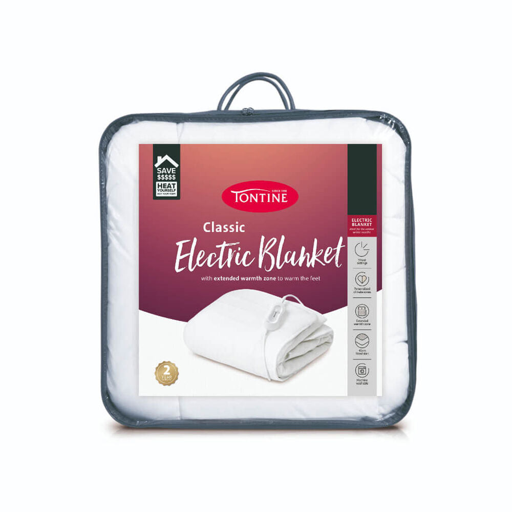 Tontine Double Classic Electric Blanket Winter Bed Warmer w/ Climate Zone White