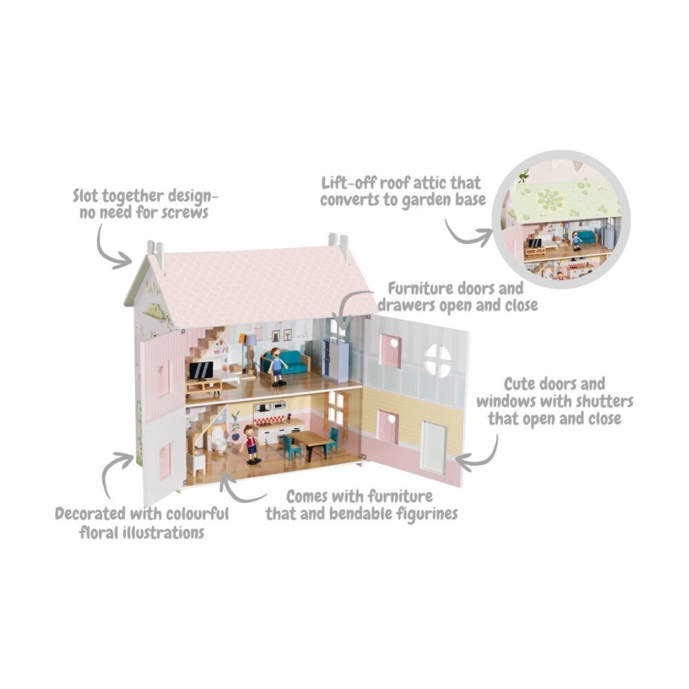 Tooky Toy Wooden Doll House Two-Storey Toyhouse Roleplay Children/Kids 3y+ — image 5