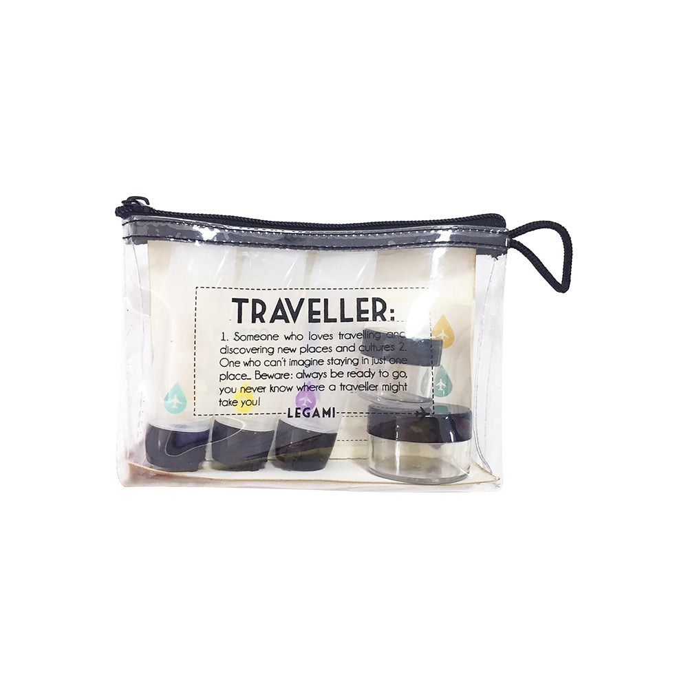 Legami Traveller Toiletries Plastic Empty Bottles w/ Zipper Pouch Set (6 Pieces)